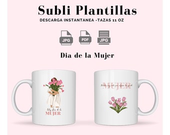 Pacote 6 Modelos de Caneca Dia da Mulher: Sublimação de Tulipas | Download instantâneo de PDF, JPG, PNG"