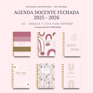 PDF| 2025–2026 Lehrerinnen-Agenda, datiert + 9 druckfertige Umschläge in Rosafarben, August 2025–Juli 2026