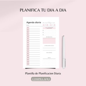 Planificador diario  24 horas imprimible,prioridades principales , recordtorio , afirmaciones diarias , notas  para el trabajo en español