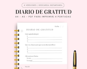 Diario de Gratitud en Español FORMATO DIARIO | PDF 4 Versiones | 4 Portadas