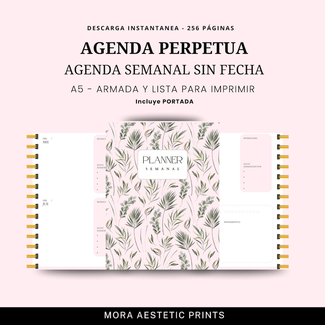 Agenda Perpetua Semanal Rosa para Imprimir – 256 Páginas | Sin Fechas ...