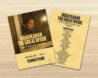 Noah Kahan 2026 The Great Divide Unique Dated Concert Setlist & Show Poster Combo - All dates from North American Tour available!