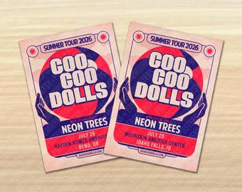 Goo Goo Dolls Summer 2026 Unique Dated Concert Show Poster - All dates from North American Tour available!