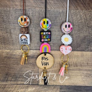 Smiley Boho Teacher lanyard, Teacher lanyards, Nurse Lanyard, Cute Lanyard Heart Smiley Rainbow Teacher Lanyard, Beaded lanyard