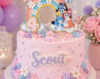 Blue dog Cake Topper: Personalized Boho Birthday Party Decor