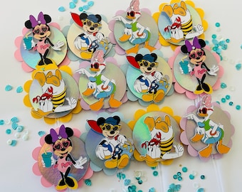 Minnie and Friends Cupcake toppers, Minnie beach cupcake toppers, mickey beach cupcake toppers, minnie pool topper, minnie and daisy toppers