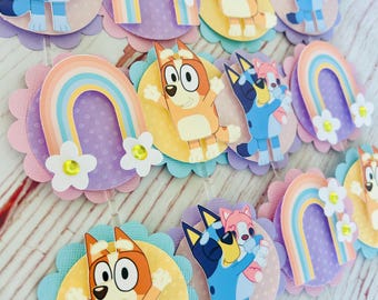 Blue Dog Cupcake Toppers, Blue Pink toppers, Blue Birthday, Blue Dog Theme Party, set of 12 toppers