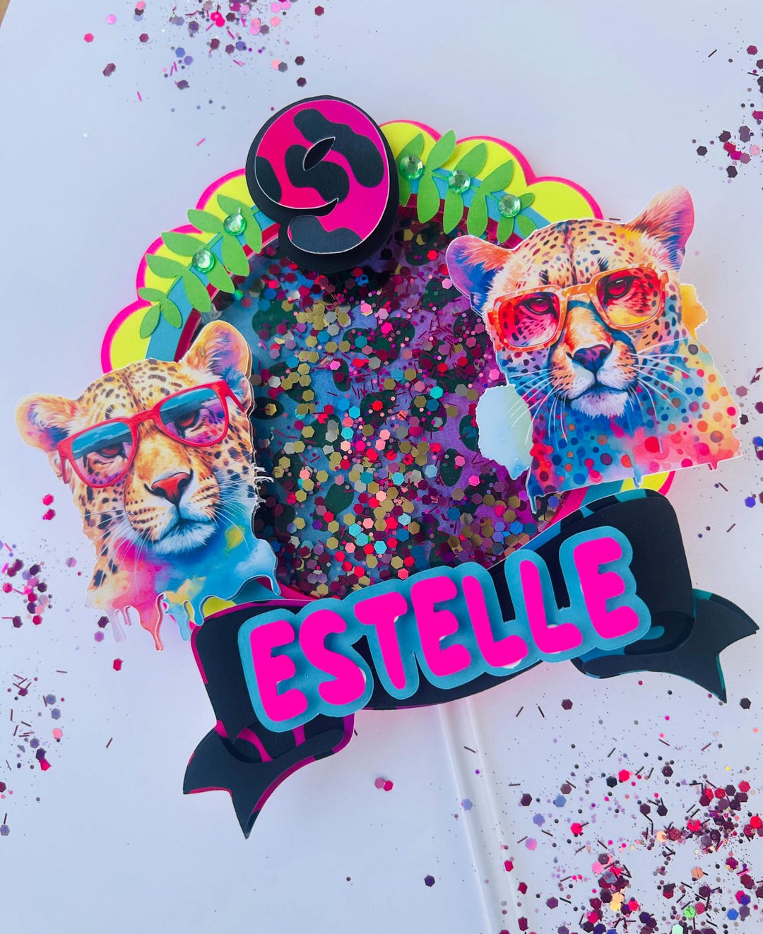 Cheetah Cake Topper, Neon Cheetah Cake Topper, Cheetah Neon Colors