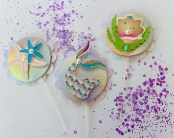 Mermaid Cake Toppers, Mermaid Cupcake toppers, Mermaid toppers , 12 toppers