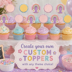 boho cupcakes, pastel cupcake toppers,blue puppy toppers, daisy flower cupcake toppers , custom cupcake toppers, of 12 toppers