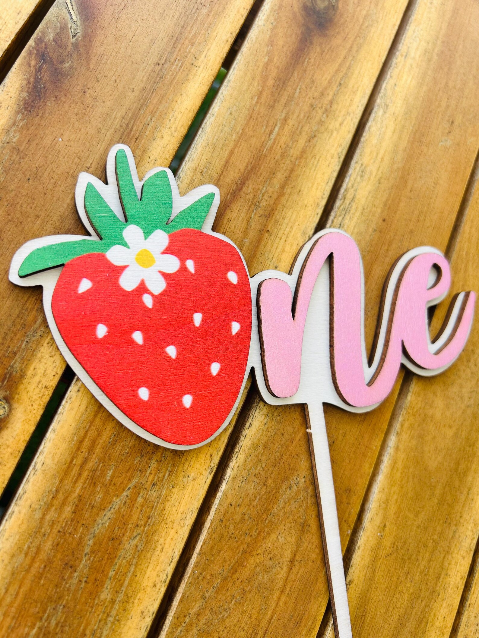 Wooden Strawberry One Cake Topper, Berry 1st Birthday Cake Topper ...