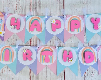 Bluey Girl Birthday Party Banner, Pink, Bluey Birthday Decorations, Blue dog birthday banner, Boho Birthday banner, Rainbow Birthday banner