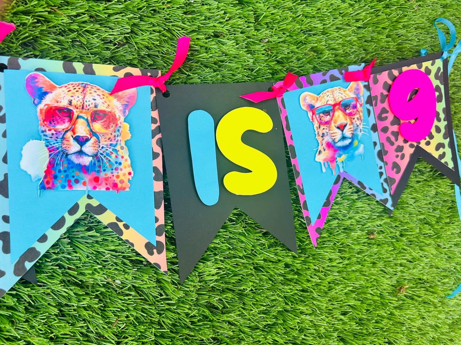 Cheetah Neon Birthday Banner , Cheetah Banner, Cheetah Name Banner