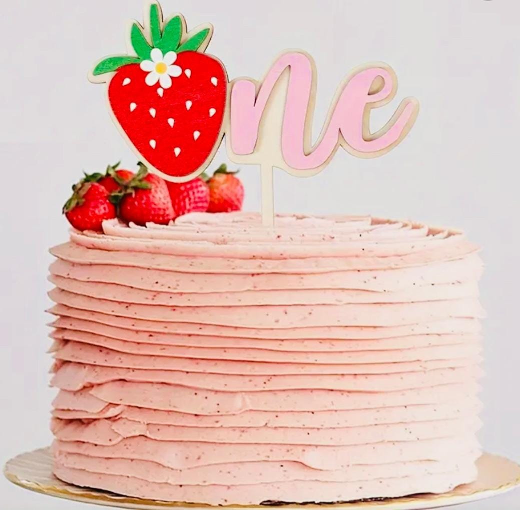 Wooden Strawberry One Cake Topper, Berry 1st Birthday Cake Topper ...