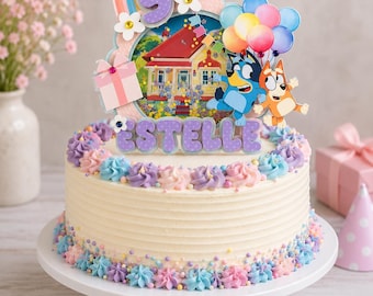 Blue dog cake topper, blue dog girl cake topper, Bluey cake topper, Girl bluey cake topper