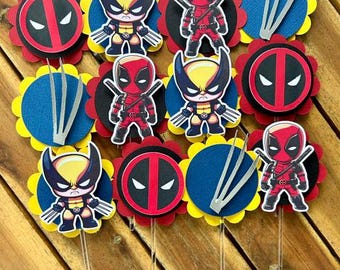 Deadpool Wolverine cupcake toppers, Deadpool cupcake toppers, Deadpool toppers, Wolverine cupcake toppers, Superhero cupcake toppers