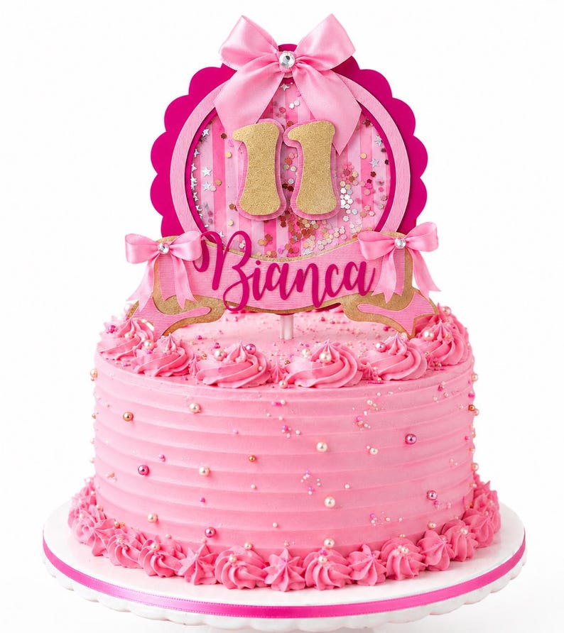 Pink Bow Cake Topper, Pink Bow Cake Shaker, Pink Bow Topper, Bow Cake ...