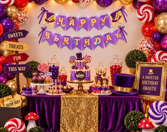 Chocolate Factory Banner, Candy Banner , Candyland Birthday banner, Birthday Banner, whimsical candy banner, Golden ticker banner