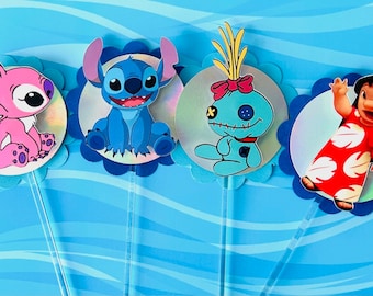 Lilo and Stitch Cupcake Toppers: Holographic Party Decorations (12 Toppers)