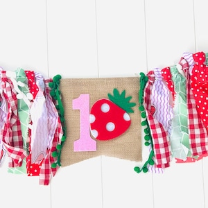 Strawberry first Birthday highchair banner, Sweet one, Berry sweet one, Berry Sweet party, Strawberry Birthday party decor, Girl Birthday