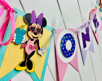 Minnie Mouse highchair Banner, Minnie Mouse one banner, one banner , Minnie banner, Minnie summer banner, Minnie pool theme ,Minnie pool