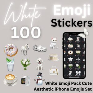 100 witte emoji-stickers voor iOS 18 | Clean Girl Esthetische minimale emoji's | Digitale download voor iMessage | Neutraal iPhone-aanpassingspakket