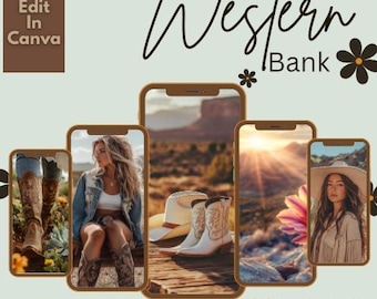 Western Dessert Cowgirl-Themen Social Media Grafiken 50 Geschichten & 50 Posts | Rustikale Ästhetik, Kaktus und Stiefel, PLR MRR Digitaler Download