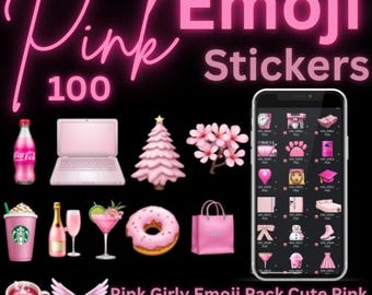 100 iOS 18 Pink Girly Emoji Stickers | Cute Aesthetic Emoji Pack for iMessage | Pink Digital Download for iPhone Personalization, PLR includ