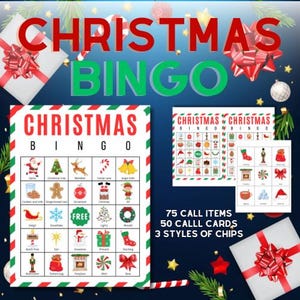 Christmas Bingo Bundle | 50 Printable Cards & 75 Calling Items - Perfect for Parties, Schools, Families and Holiday Fun | Instant Download