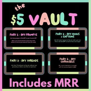 Der 5 Dollar Tresor | DFY-Inhalt für digitale Vermarkter und Kursersteller - ChatGPT-Prompts, Hooks, Threads & Karusselle mit MRR