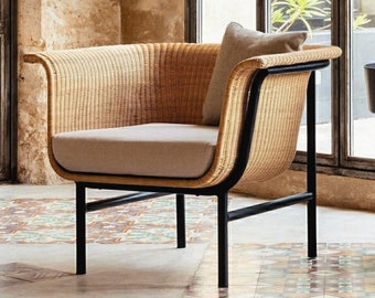 Rattan Chair with Linen Cushion