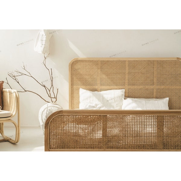 Japanese Style Rattan Bed (high headboard and teak wood)