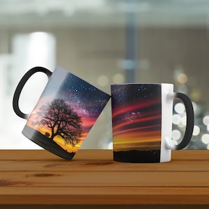 Himmlischer Becher, Baum-Silhouette-Becher, kosmischer Becher, nächtlicher Becher, Kaffeebecher, Geburtstags-Geschenk-Becher, Farbwechsel-Becher, Nachthimmel-Licht-Becher