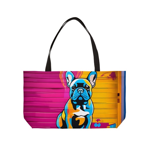 Vivid French Bulldog Tote Bag - Artistic Puppy Design, Colorful Weekend Bag, 24x13", Durable Canvas, Pet Lover Gift