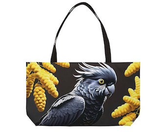 Elegant Black Cockatoo Tote Bag, Stylish Bird Shoulder Bag, Artistic Eco-Friendly Carryall, Unique Yellow Accents Handbag