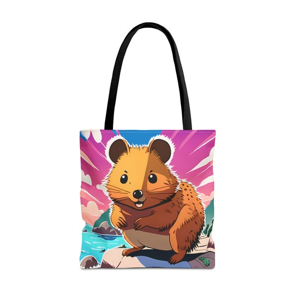 Cheery Quokka Tote Bag - Charming Animal Design, Perfect for Daily Use, 3 Sizes, 5 Handle Colors, Strong Double-Sided Print