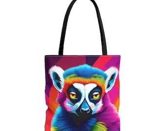 Bolsa de mano psicodélica de lémur - Arte de vida silvestre audaz, ideal para llevar a diario, 3 tamaños, impactante estampado a doble cara, asas a elegir