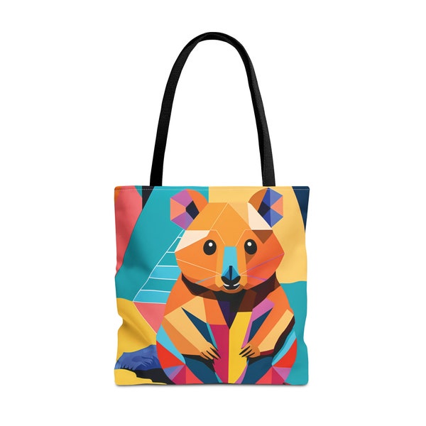 Cheerful Quokka Tote Bag - Geometric Design, 3 Sizes, 5 Handle Colors, Vibrant Accessory for All