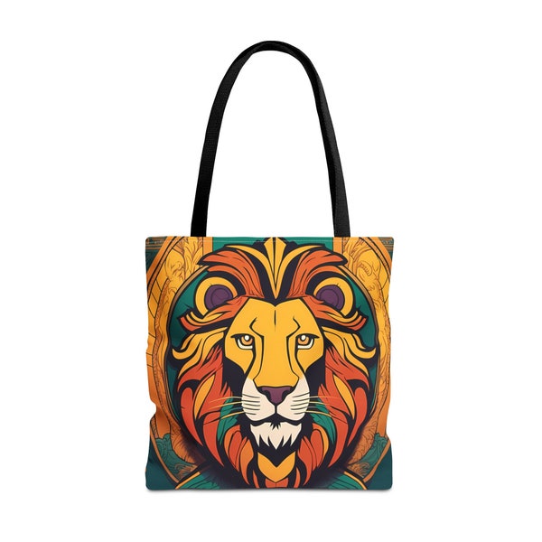 Regal Lion Art Tote Bag - King of the Jungle Print, Available in 3 Sizes, Artisan Double-Sided Detail, Multiple Handle Colors