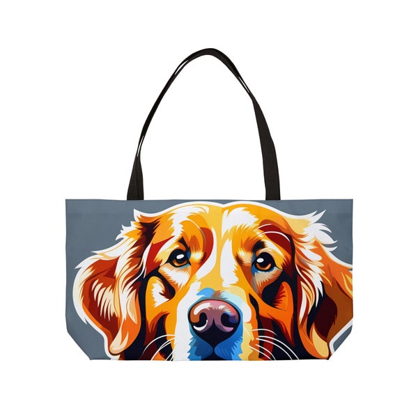 Golden Retriever Dog Tote Bag - Large Weekend Bag, Colorful Dog Portrait, 24x13", Sturdy Canvas, Pet Lover Gift