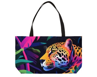 Tropical Jungle Leopard Tote Bag, Vibrant Wild Cat Shoulder Bag, Exotic Animal Print Handbag, Unique Gift Idea