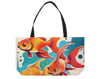 Goldfish Print Tote Bag - Colorful 24x13" Weekender with Lively Aquatic Design for Fish Enthusiasts