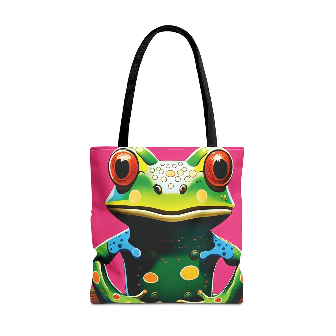 Angry Tree Frog Tote Bag - Vibrant Design, 3 Sizes, 5 Handle Colors ...