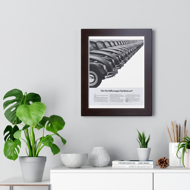 1960 Volkswagen Ad Beetle Fad died out Framed Poster 11 by 14 image 6