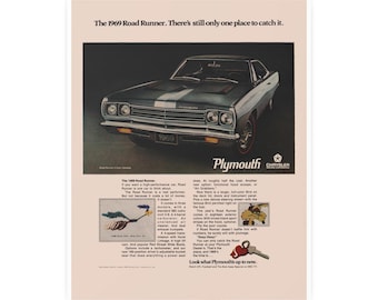 1969 Plymouth Road Runner Vintage Car Art Print Poster, Retro Wall Decor, Plymouth Road Runner, Classic Car Lover Gift, Nostalgic Home Decor