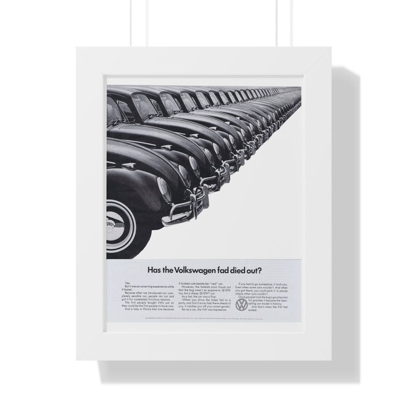 1960 Volkswagen Ad Beetle Fad died out Framed Poster 11 by 14 image 3