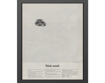 1962 Volkswagen Beatle Think Small Printed Ad Framed Paper Posters 11X14, 16X20