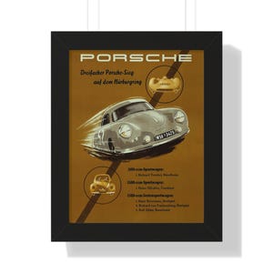 356 Dreifacher Porsche-Sieg Auf Dem Nürburgring Vintage Porsche Racing Framed Poster Decor, Automotive Wall Art, Gift for Car Enthusiasts