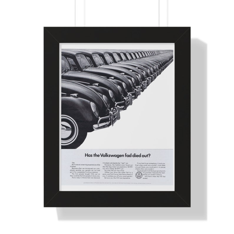 1960 Volkswagen Ad Beetle Fad died out Framed Poster 11 by 14 image 1