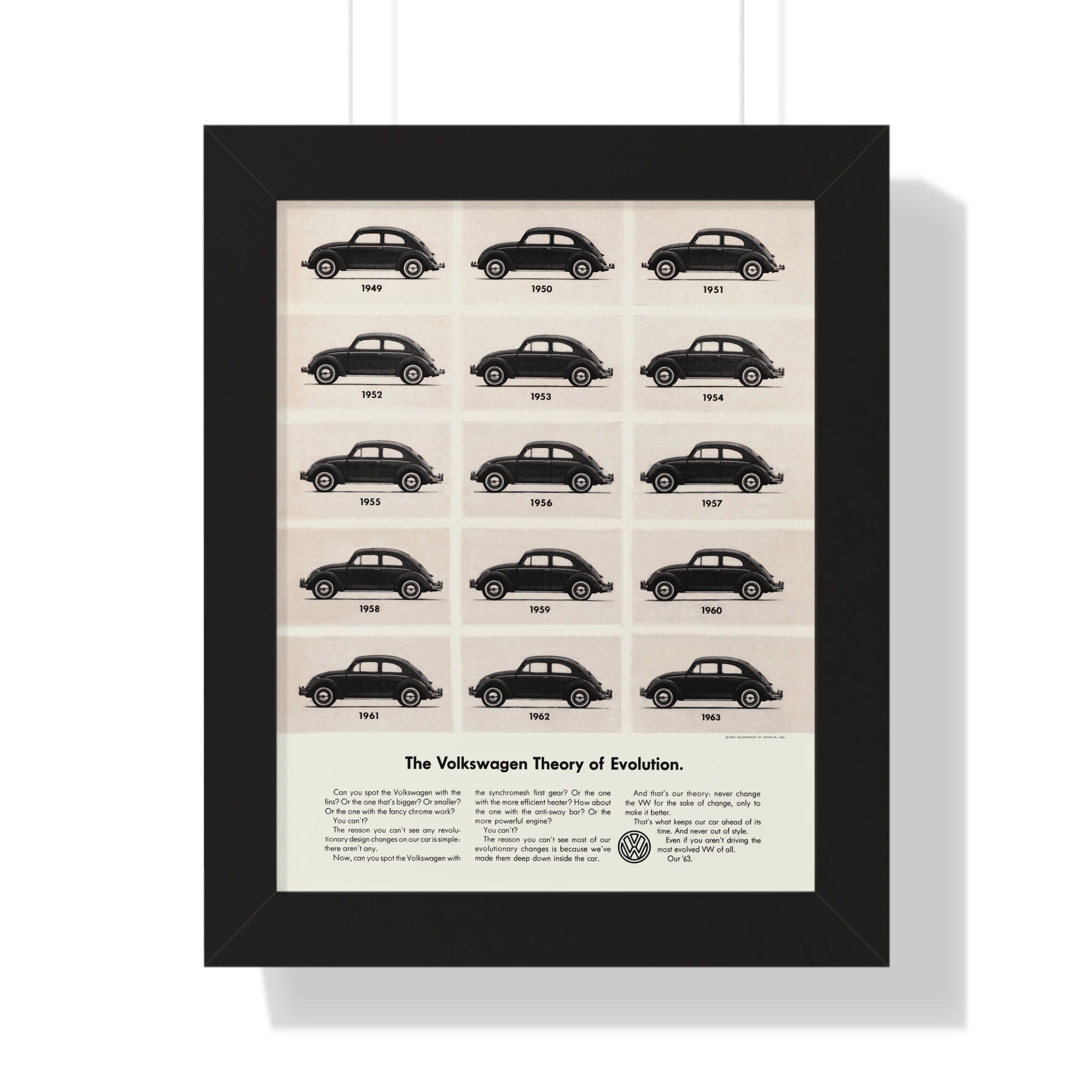 1962 Volkswagen Bug Evolution printed Advertisement Framed Vertical Poster 11X14, 16X20 size